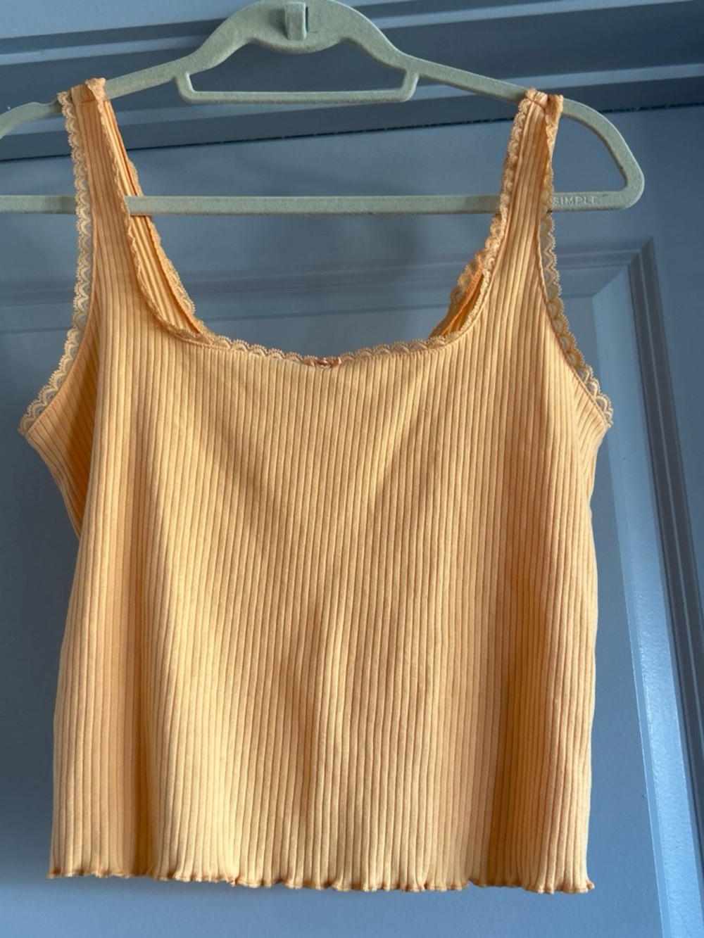 SHEIN Peach Ribbed Lace-Trim Camisole